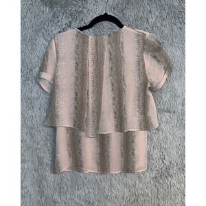 NY‎ Collection Snake Print Pink Sheer Layered Short Sleeve Blouse Top Women's XS